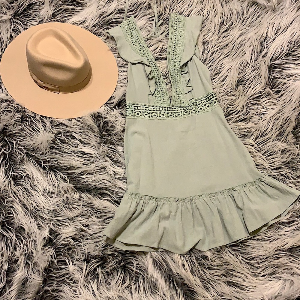 Plunging neckline ruffle dress